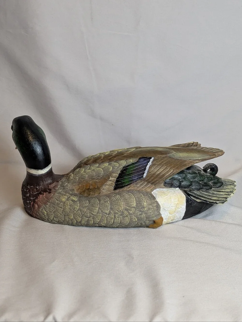 Hand-Painted Resin Mallard Duck Decorative Figurine in Green and Brown